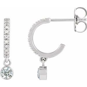 Ladies Natural White Sapphire Natural Diamond French-Set 16.1 mm Hoop Earrings (I1, G-H) — Sterling Silver