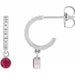 Ladies Natural Ruby Natural Diamond French-Set 16.1 mm Hoop Earrings (Si2-Si3, G-H) — Platinum