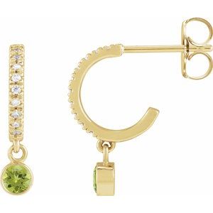 Ladies Natural Peridot Natural Diamond French-Set 16.1 mm Hoop Earrings (I1, G-H) — 14K Yellow Gold
