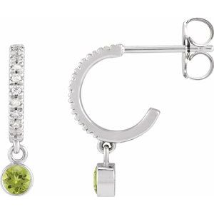 Ladies Natural Peridot Natural Diamond French-Set 16.1 mm Hoop Earrings (I1, G-H) — Sterling Silver