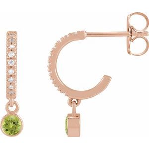 Ladies Natural Peridot Natural Diamond French-Set 16.1 mm Hoop Earrings (I1, G-H) — 14K Rose Gold