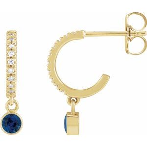 Ladies Natural Blue Sapphire Natural Diamond French-Set 16.1 mm Hoop Earrings (I1, G-H) — 14K Yellow Gold