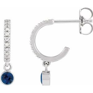 Ladies Natural Blue Sapphire Natural Diamond French-Set 16.1 mm Hoop Earrings (Si2-Si3, G-H) — Platinum