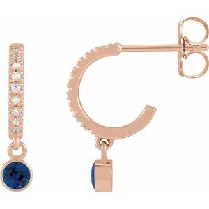 Ladies Natural Blue Sapphire Natural Diamond French-Set 16.1 mm Hoop Earrings (I1, G-H) — 14K Rose Gold