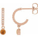 Ladies Natural Citrine Natural Diamond French-Set 16.1 mm Hoop Earrings (I1, G-H) — 14K Rose Gold