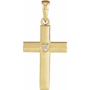 Ladies Natural Diamond Engravable Cross Pendant (I1, G-H) — 14K Yellow Gold