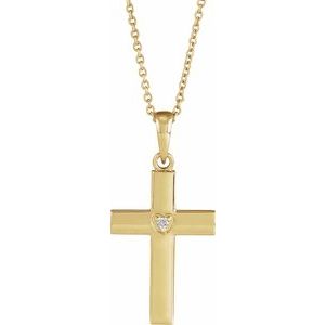 Ladies Natural Diamond Engravable Cross Necklace (I1, G-H) — 14K Yellow Gold