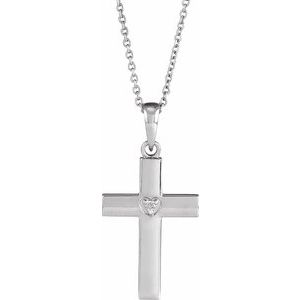 Ladies Natural Diamond Engravable Cross Necklace (Si2-Si3, G-H) — Platinum