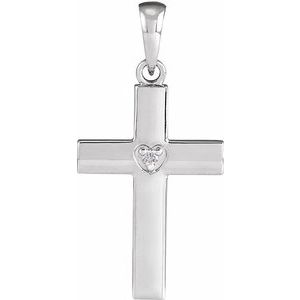Ladies Natural Diamond Engravable Cross Pendant (Si2-Si3, G-H) — Platinum
