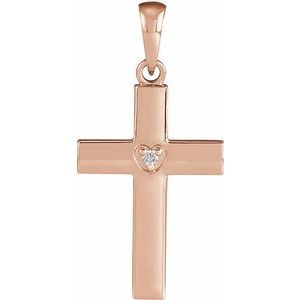 Ladies Natural Diamond Engravable Cross Pendant (I1, G-H) — 14K Rose Gold