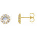 Ladies 3 mm Cabochon Natural Rainbow Moonstone Natural Diamond Halo-Style Earrings — 14K Yellow Gold