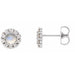 Ladies 3 mm Cabochon Natural Rainbow Moonstone Natural Diamond Halo-Style Earrings — Sterling Silver