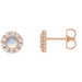 Ladies 3 mm Cabochon Natural Rainbow Moonstone Natural Diamond Halo-Style Earrings — 14K Rose Gold