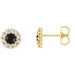 Ladies 3 mm Cabochon Natural Black Onyx Natural Diamond Halo-Style Earrings — 14K Yellow Gold
