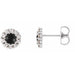 Ladies 3 mm Cabochon Natural Black Onyx Natural Diamond Halo-Style Earrings — Sterling Silver