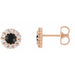 Ladies 3 mm Cabochon Natural Black Onyx Natural Diamond Halo-Style Earrings — 14K Rose Gold