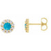 Ladies 3 mm Cabochon Natural Turquoise Natural Diamond Halo-Style Earrings — 14K Yellow Gold