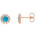 Ladies 3 mm Cabochon Natural Turquoise Natural Diamond Halo-Style Earrings — 14K Rose Gold