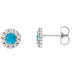 Ladies 3 mm Cabochon Natural Turquoise Natural Diamond Halo-Style Earrings — Sterling Silver