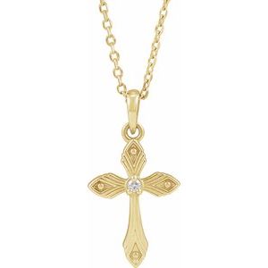 Ladies Natural Diamond Cross Necklace (I1, G-H) — 14K Yellow Gold