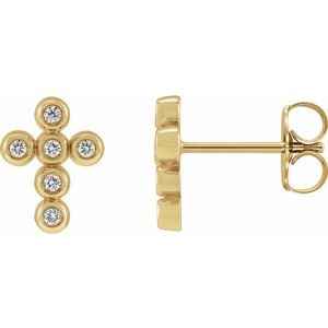 Ladies Natural Diamond Cross Earrings — 14K Yellow Gold