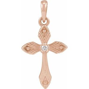 Ladies Natural Diamond Cross Pendant (I1, G-H) — 14K Rose Gold