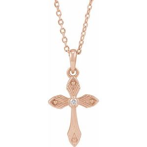 Ladies Natural Diamond Cross Necklace (I1, G-H) — 14K Rose Gold