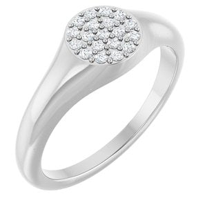 Ladies Natural Diamond Pave Signet Ring — 14K White Gold