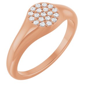 Ladies Natural Diamond Pave Signet Ring — 14K Rose Gold
