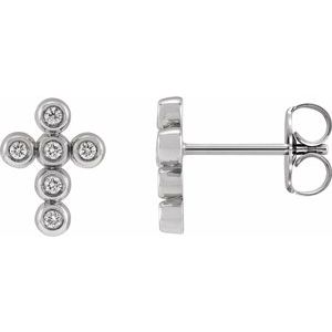 Ladies Natural Diamond Cross Earrings — Platinum