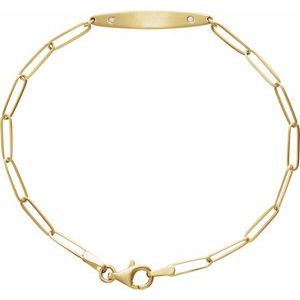 Ladies Natural Diamond Engravable Curved Bar Bracelet (I1, G-H) — 14K Yellow Gold