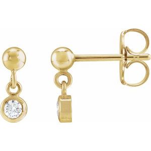 Ladies Natural Diamond Bezel-Set Earrings (I1, G-H) — 14K Yellow Gold