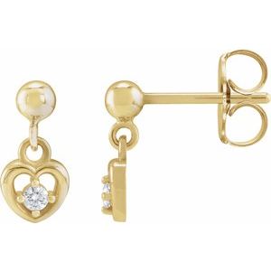 Ladies Natural Diamond Heart Earrings — 14K Yellow Gold