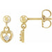Ladies Natural Diamond Heart Earrings — 14K Yellow Gold