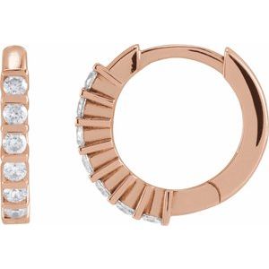 Ladies Natural Diamond 15 mm Hinged Hoop Earrings (I1, G-H) — 14K Rose Gold