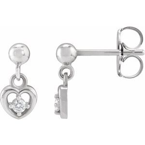 Ladies Natural Diamond Heart Earrings — Sterling Silver