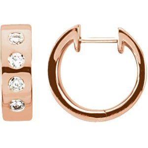 Ladies Natural Diamond 15.2 mm Hoop Earrings (I1, H-I) — 14K Rose Gold