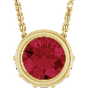 Ladies Natural Ruby Natural Diamond Necklace (I1, G-H) — 14K Yellow Gold