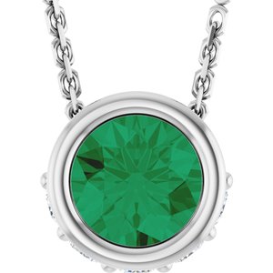 Ladies Natural Emerald Natural Diamond Necklace (I1, G-H) — 14K White Gold