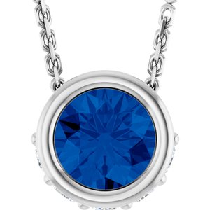 Ladies Natural Blue Sapphire Natural Diamond Necklace (I1, G-H) — 14K White Gold