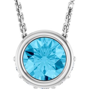 Ladies Natural Aquamarine Natural Diamond Necklace (I1, G-H) — 14K White Gold