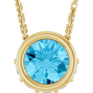 Ladies Natural Aquamarine Natural Diamond Necklace (I1, G-H) — 14K Yellow Gold