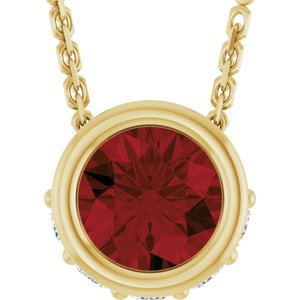 Ladies Natural Mozambique Garnet Natural Diamond Necklace (I1, G-H) — 14K Yellow Gold