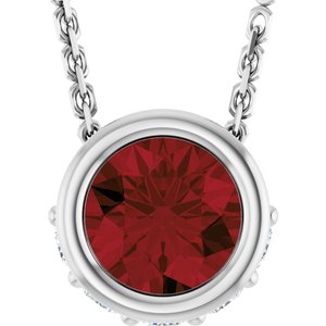 Ladies Natural Mozambique Garnet Natural Diamond Necklace (I1, G-H) — 14K White Gold