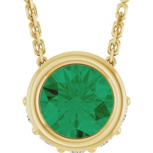 Ladies Natural Emerald Natural Diamond Necklace (I1, G-H) — 14K Yellow Gold