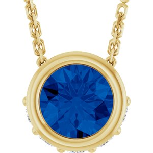 Ladies Natural Blue Sapphire Natural Diamond Necklace (I1, G-H) — 14K Yellow Gold