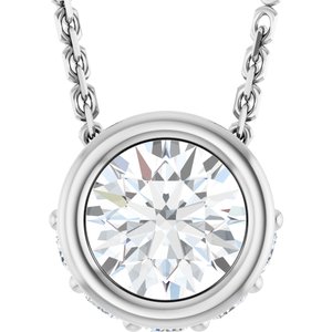 Ladies Natural White Sapphire Natural Diamond Necklace (I1, G-H) — 14K White Gold