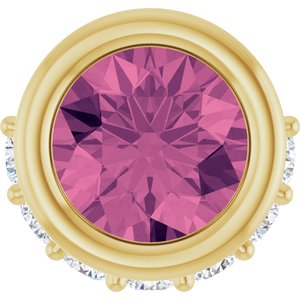 Ladies Natural Pink Tourmaline Natural Diamond Pendant (I1, G-H) — 14K Yellow Gold