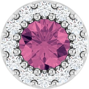 Ladies Natural Pink Tourmaline Natural Diamond Halo-Style Pendant (I1, G-H) — 14K White Gold