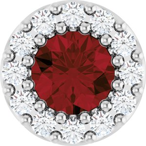 Ladies Natural Mozambique Garnet Natural Diamond Halo-Style Pendant (I1, G-H) — 14K White Gold